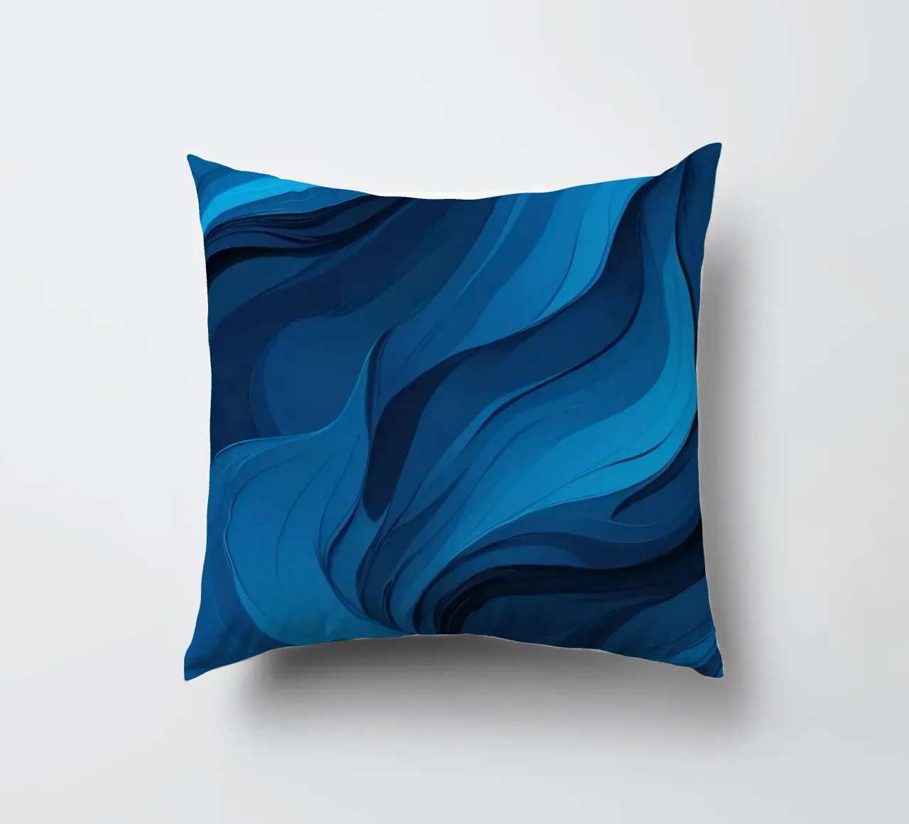 Dynamic blue waves create an abstract background flowing decorative cushion by DesignDoodle