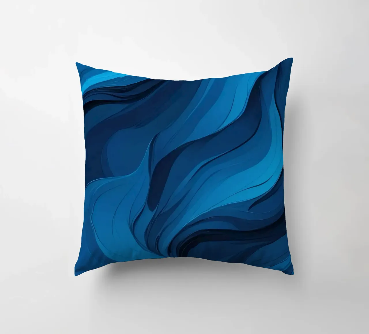 Dynamic blue waves create an abstract background flowing decorative cushion by DesignDoodle