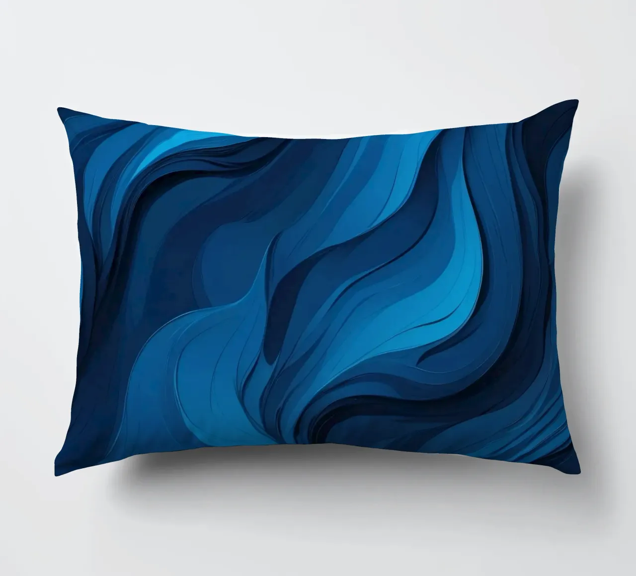Dynamic blue waves create an abstract background flowing decorative cushion by DesignDoodle