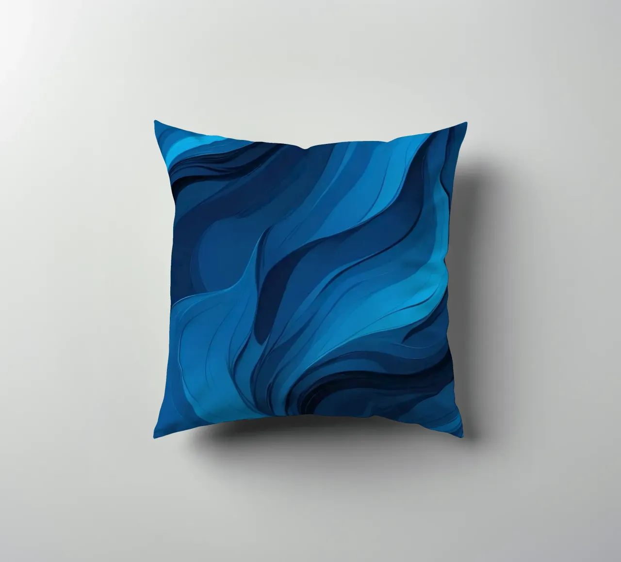 Dynamic blue waves create an abstract background flowing decorative cushion by DesignDoodle