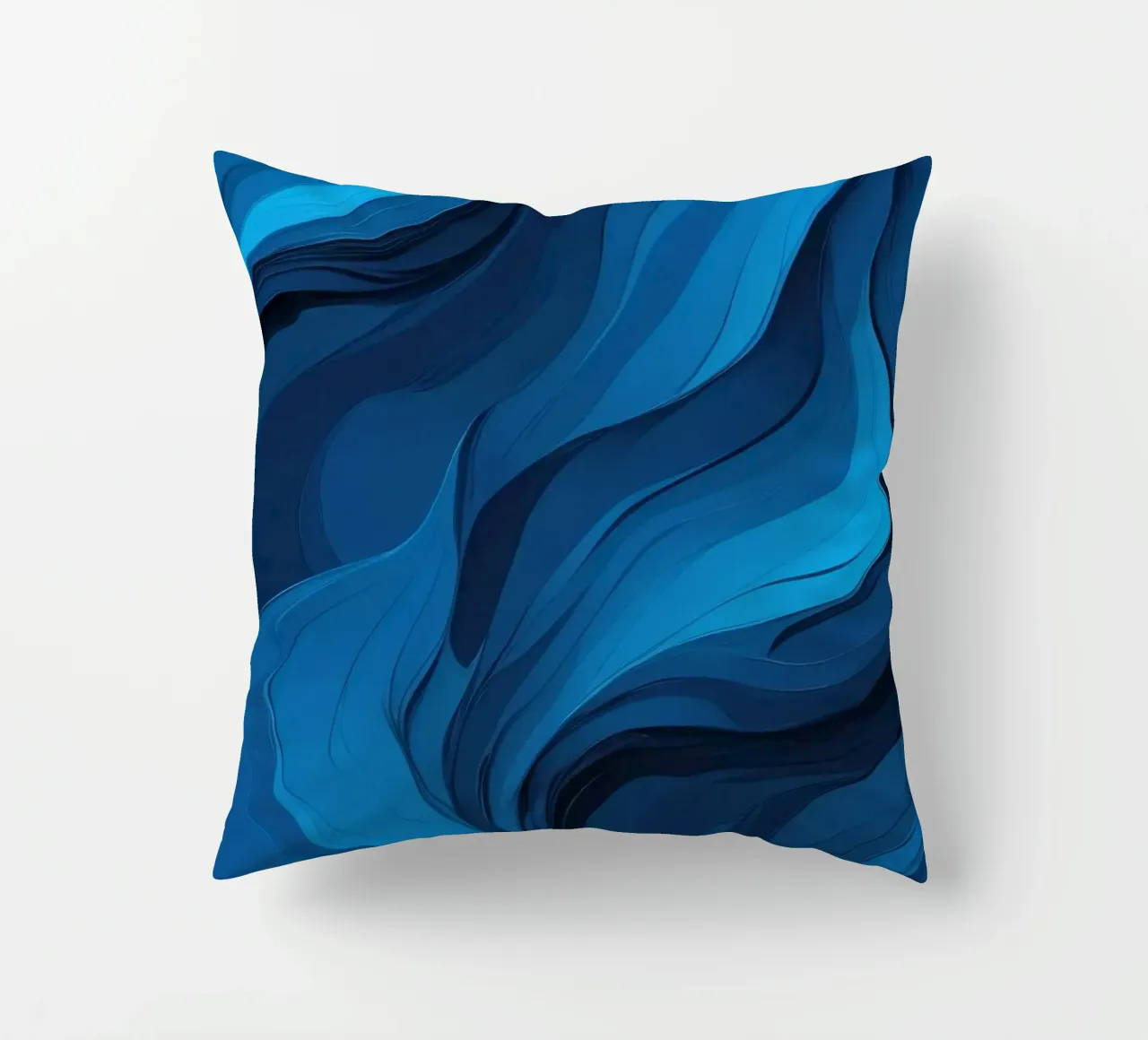 Dynamic blue waves create an abstract background flowing decorative cushion by DesignDoodle