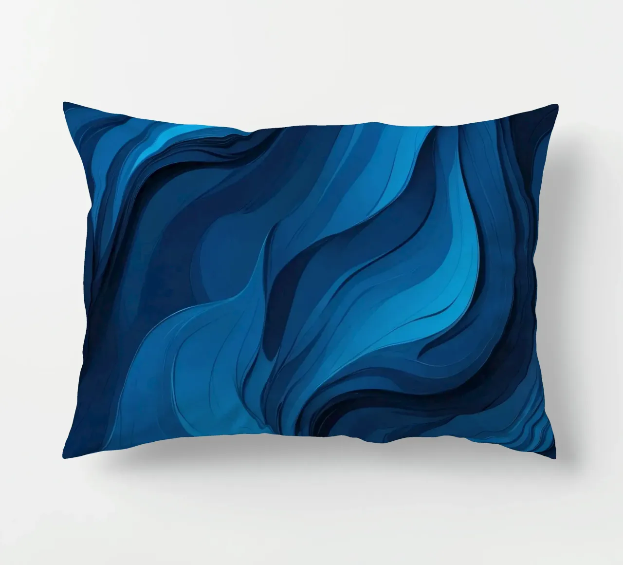 Dynamic blue waves create an abstract background flowing decorative cushion by DesignDoodle