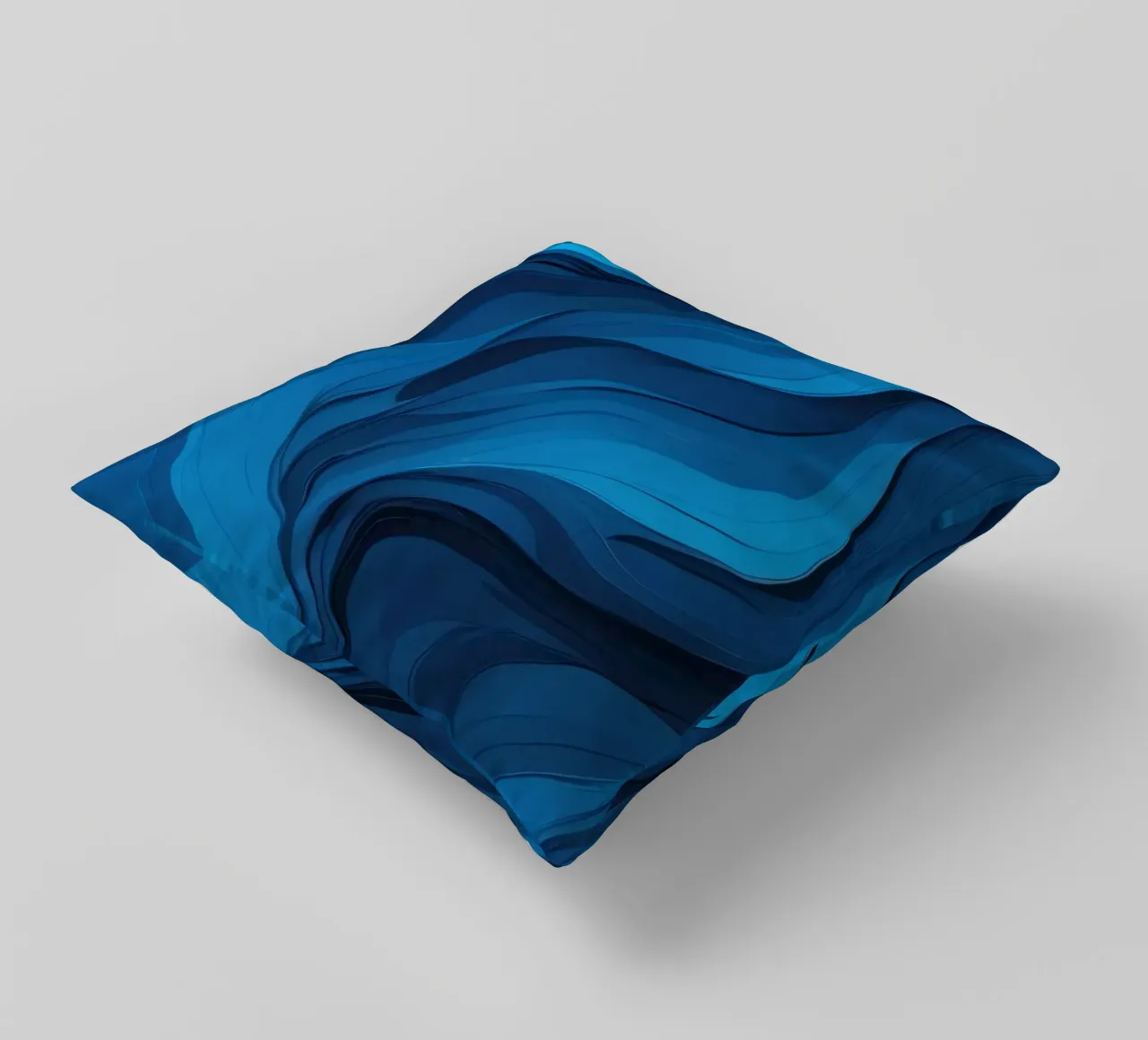 Dynamic blue waves create an abstract background flowing decorative cushion by DesignDoodle