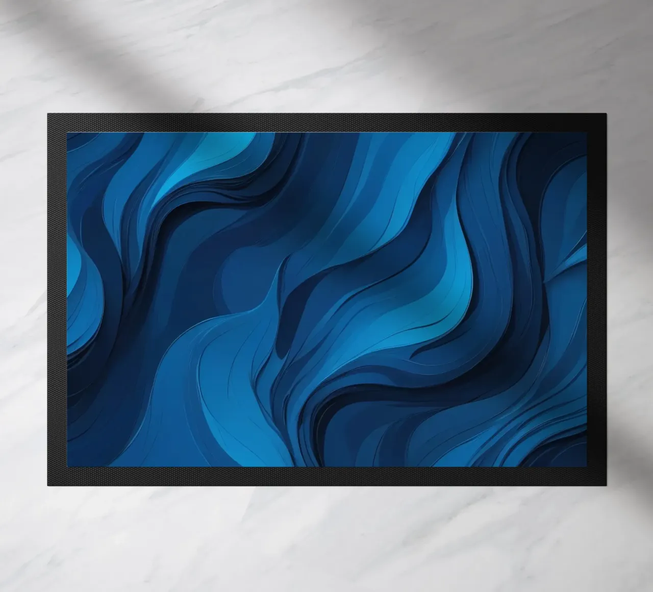 Dynamic blue waves create an abstract background flowing doormat by DesignDoodle