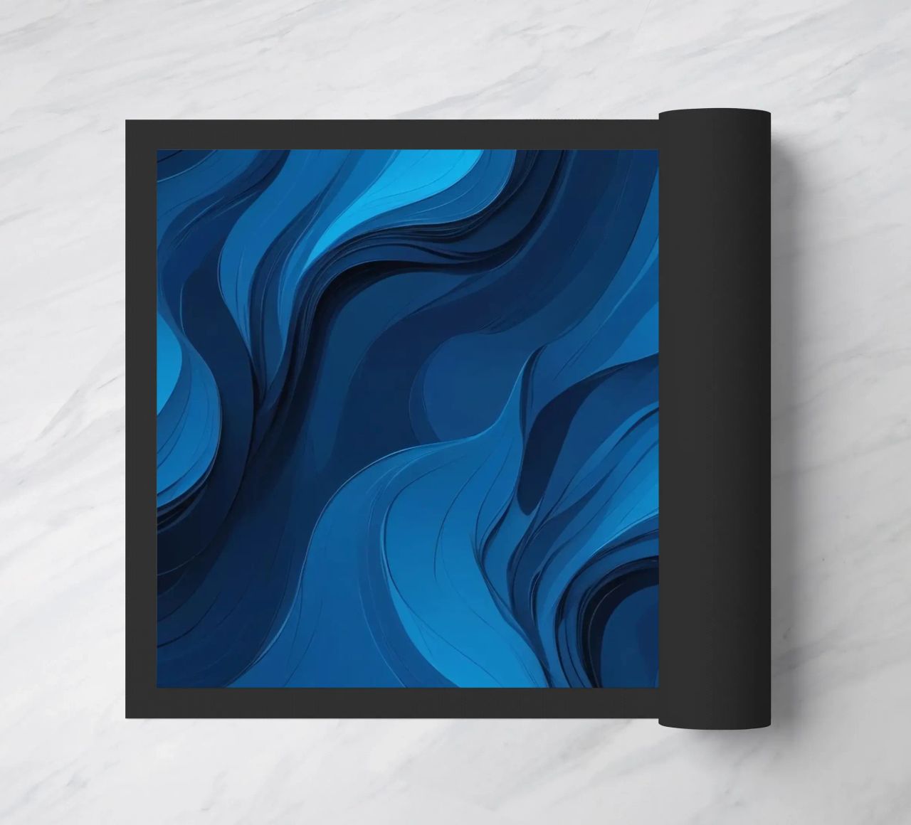 Dynamic blue waves create an abstract background flowing doormat by DesignDoodle