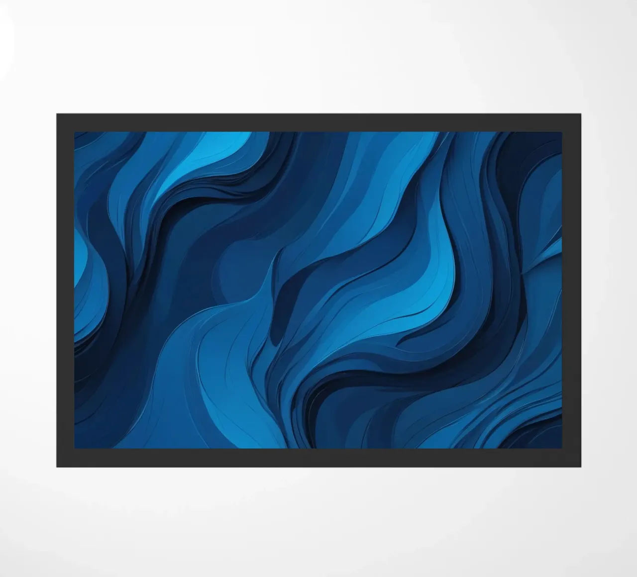 Des vagues bleues dynamiques créent un arrière-plan abstrait qui s'écoule paillasson de DesignDoodle