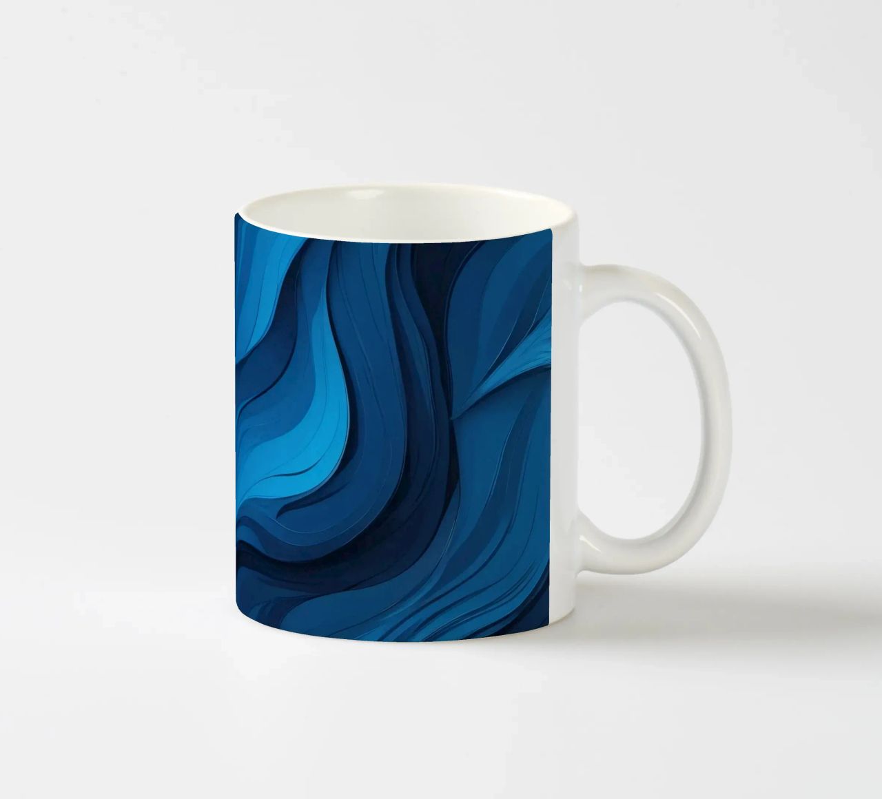 Dynamic blue waves create an abstract background flowing ceramic mug by DesignDoodle