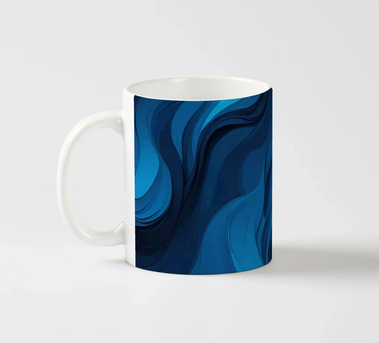 Dynamic blue waves create an abstract background flowing ceramic mug by DesignDoodle