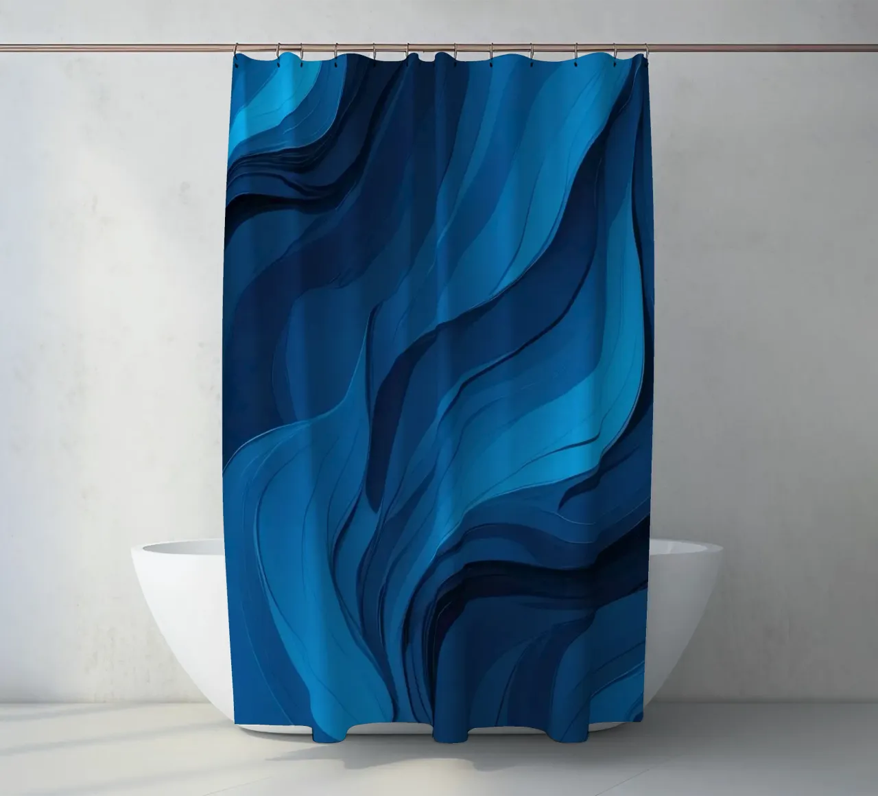 Des vagues bleues dynamiques créent un arrière-plan abstrait qui s'écoule rideau de douche de DesignDoodle