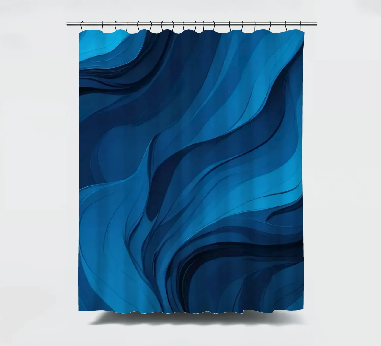 Des vagues bleues dynamiques créent un arrière-plan abstrait qui s'écoule rideau de douche de DesignDoodle