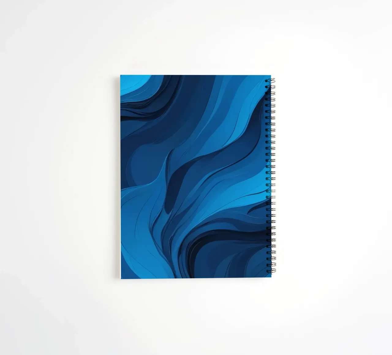 Dynamic blue waves create an abstract background flowing spiral notebook by DesignDoodle