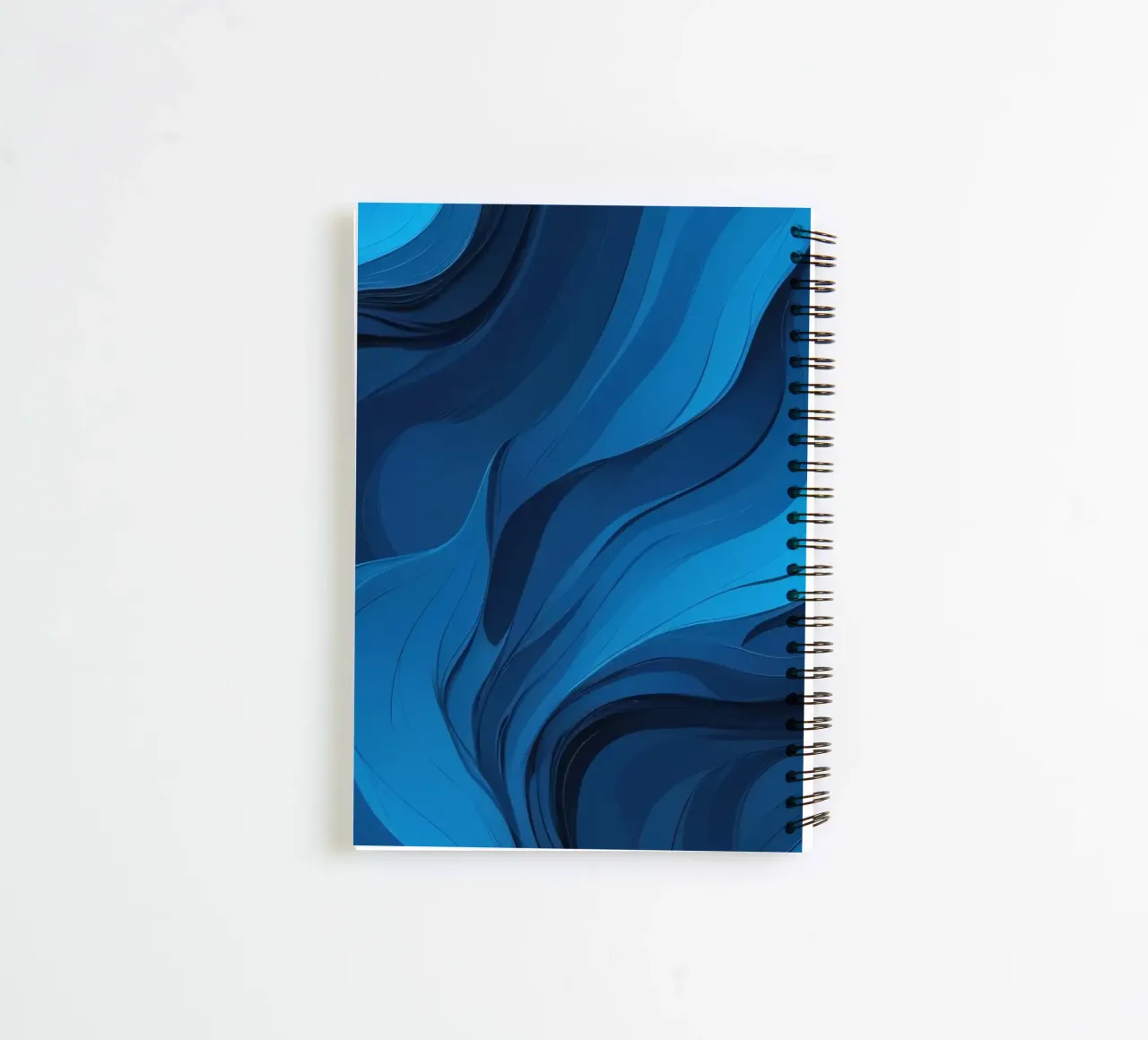 Dynamic blue waves create an abstract background flowing spiral notebook by DesignDoodle