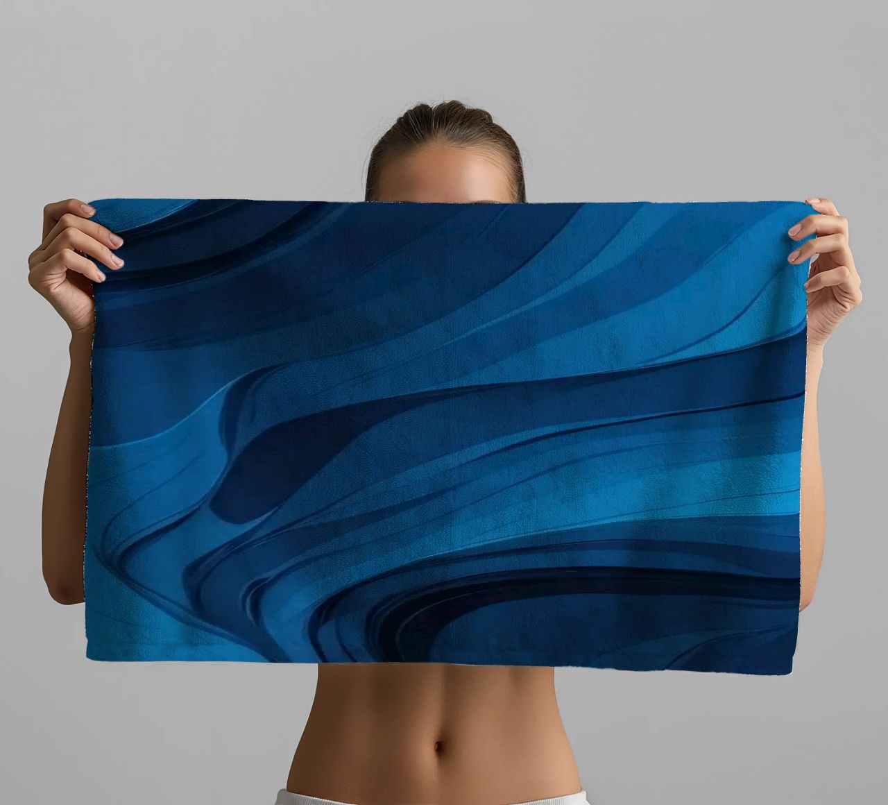 Dynamic blue waves create an abstract background flowing towel by DesignDoodle