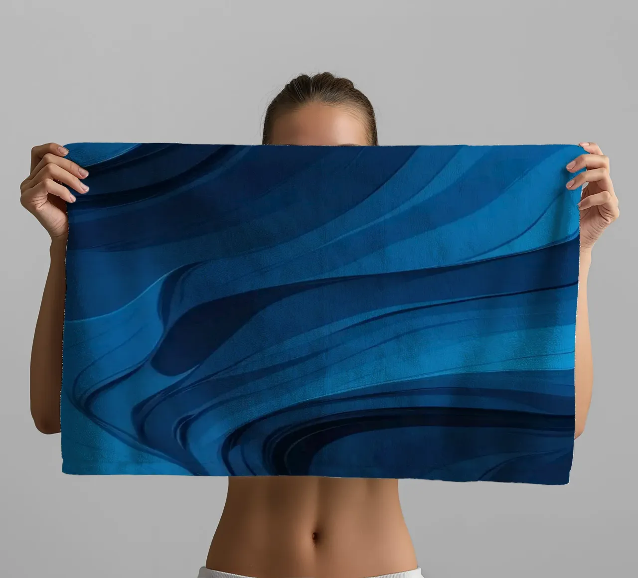 Dynamic blue waves create an abstract background flowing towel by DesignDoodle