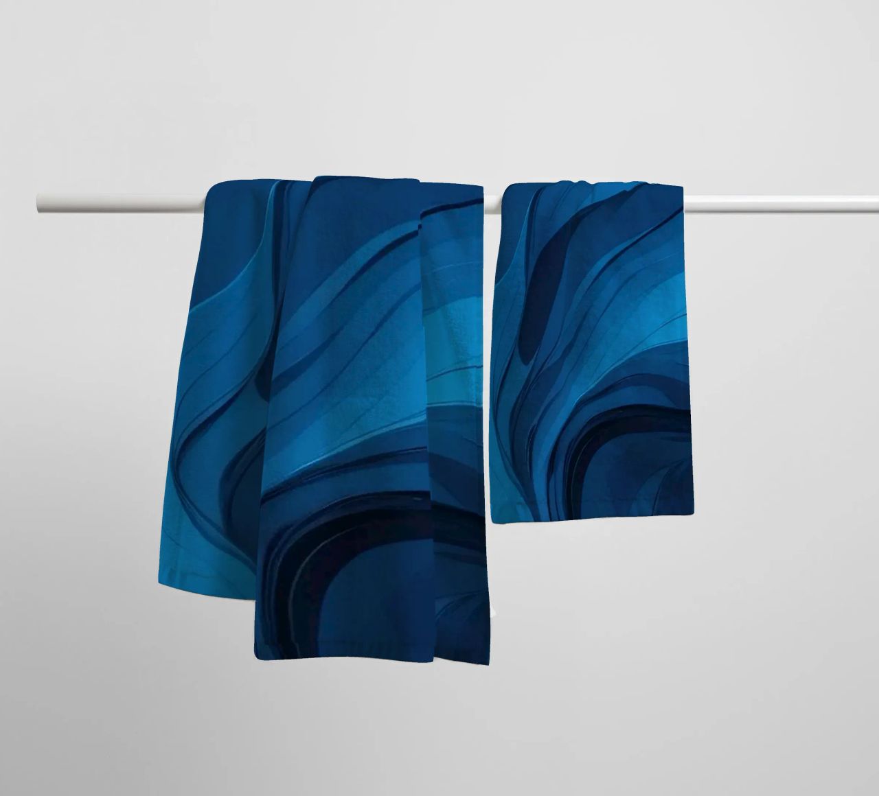 Dynamic blue waves create an abstract background flowing towel by DesignDoodle