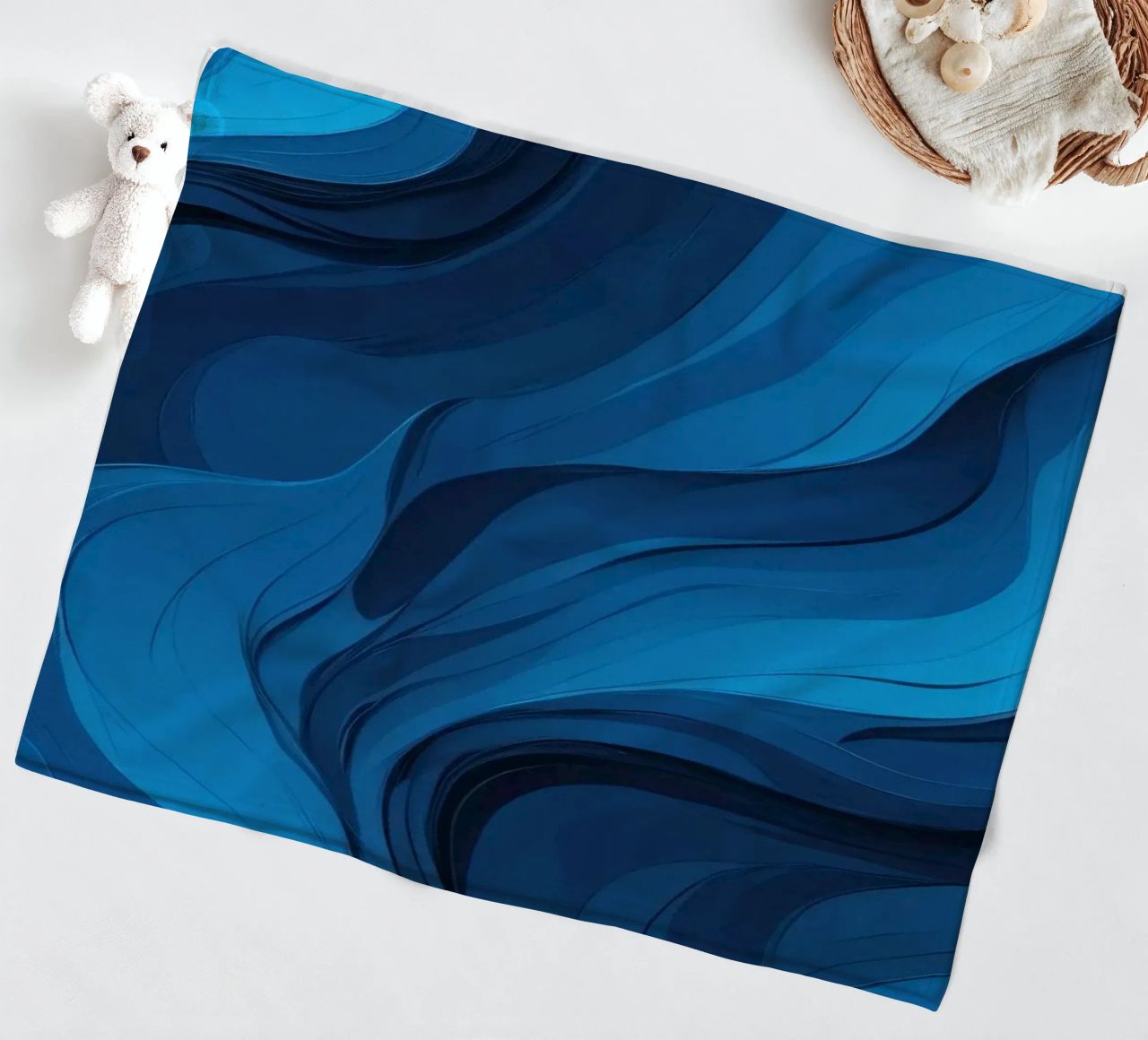 Dynamic blue waves create an abstract background flowing fleece blanket by DesignDoodle