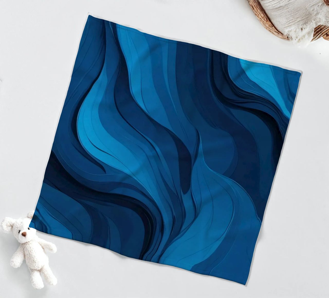 Dynamic blue waves create an abstract background flowing fleece blanket by DesignDoodle