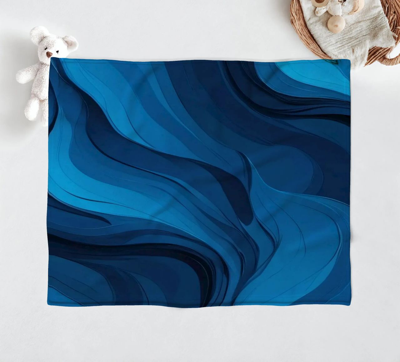 Dynamic blue waves create an abstract background flowing fleece blanket by DesignDoodle