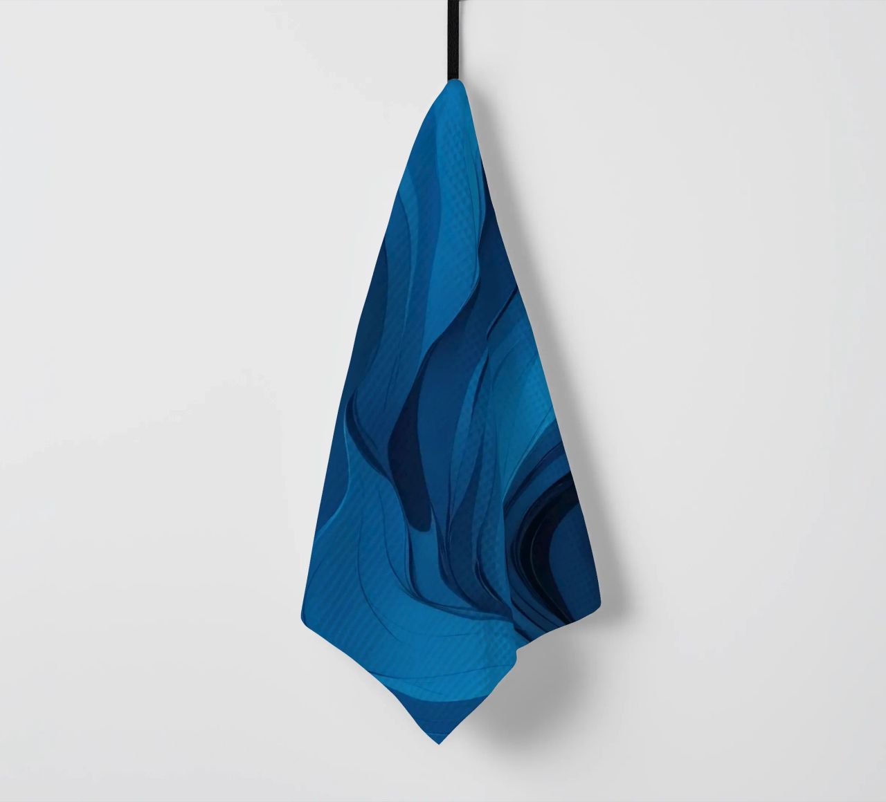 Dynamic blue waves create an abstract background flowing tea towel by DesignDoodle
