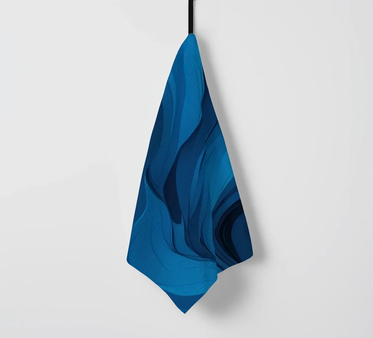 Dynamic blue waves create an abstract background flowing tea towel by DesignDoodle