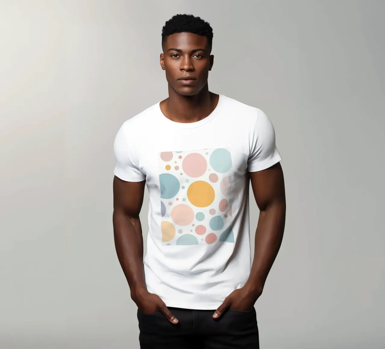 abstract design with pastel colored circles and dots t-shirt by DesignDoodle