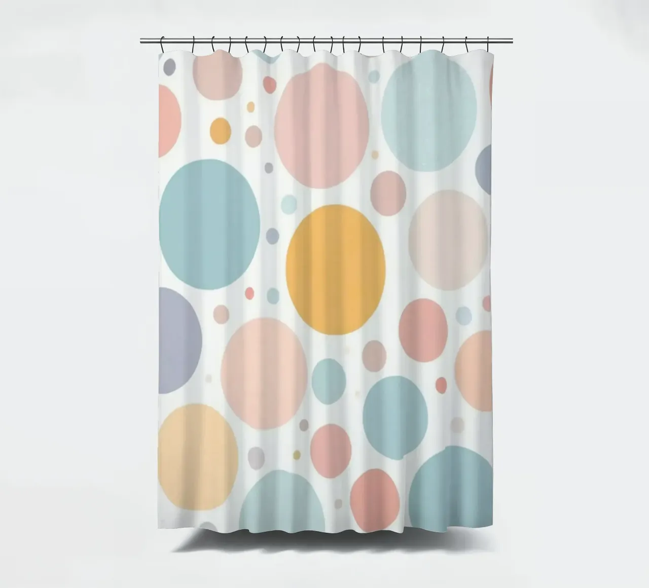abstract design with pastel colored circles and dots shower curtain by DesignDoodle