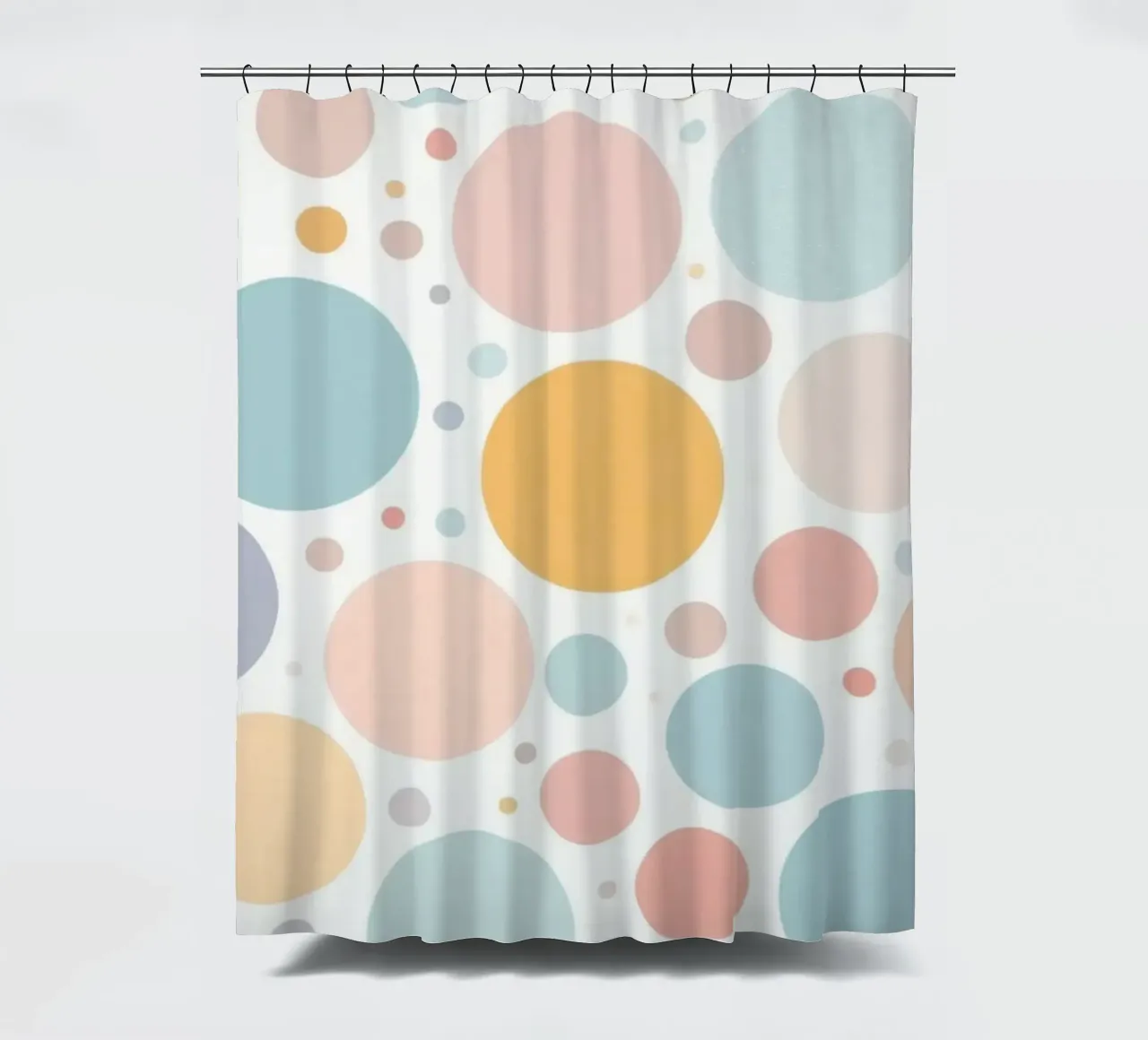 abstract design with pastel colored circles and dots shower curtain by DesignDoodle