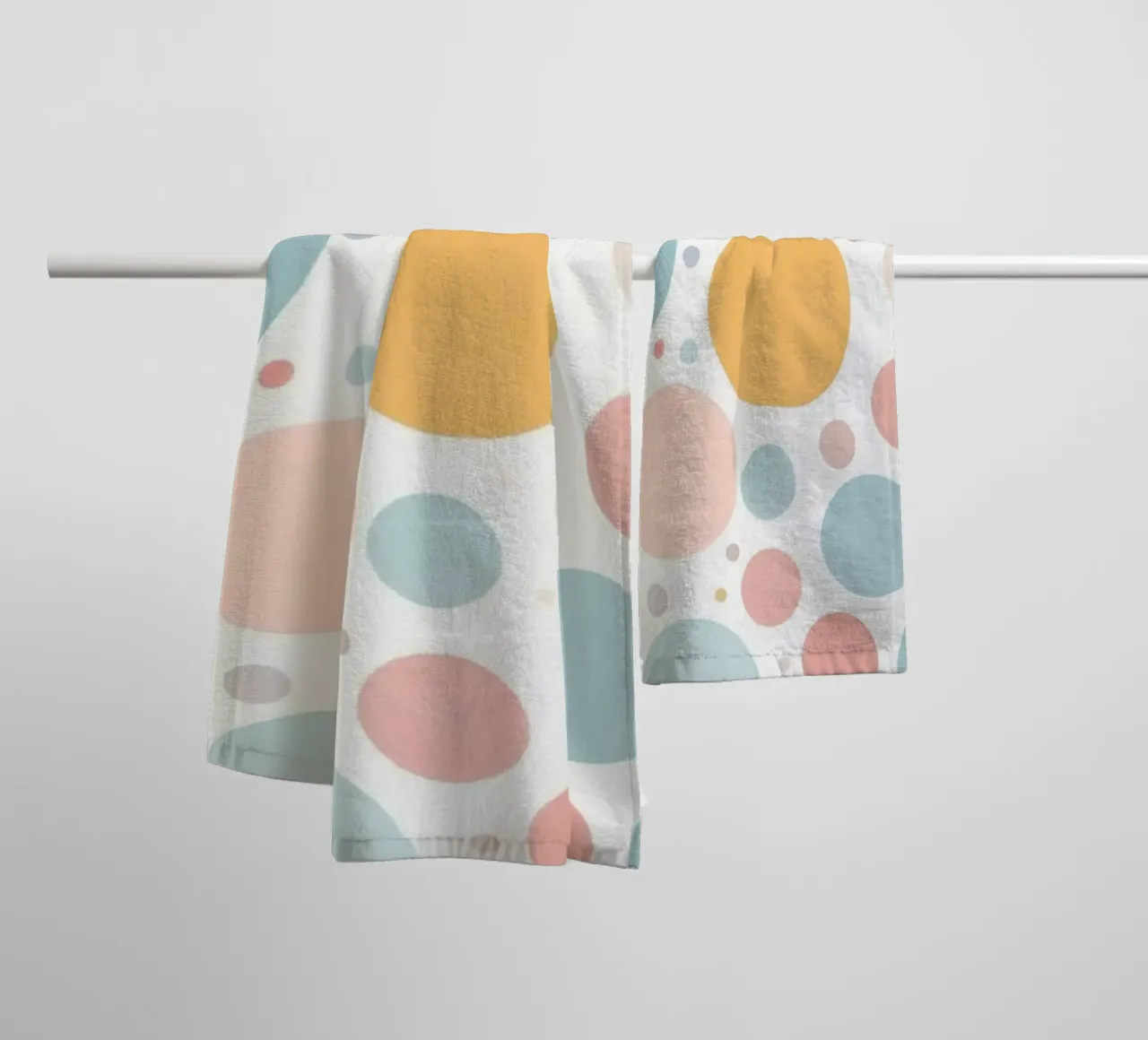 abstract design with pastel colored circles and dots towel by DesignDoodle