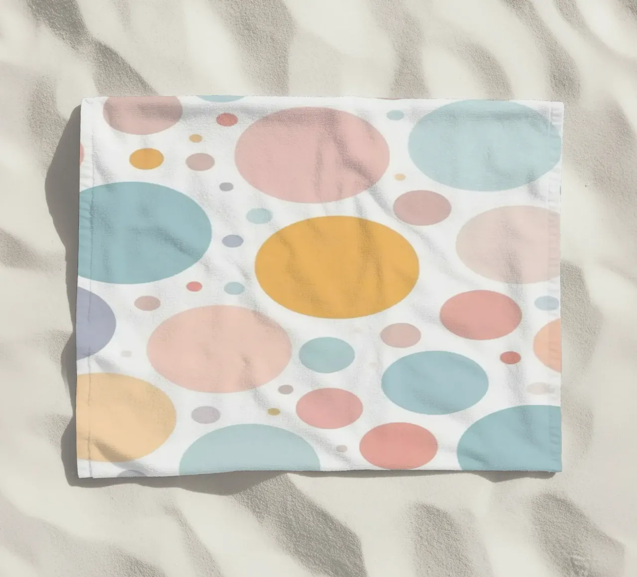 abstract design with pastel colored circles and dots beach towel by DesignDoodle