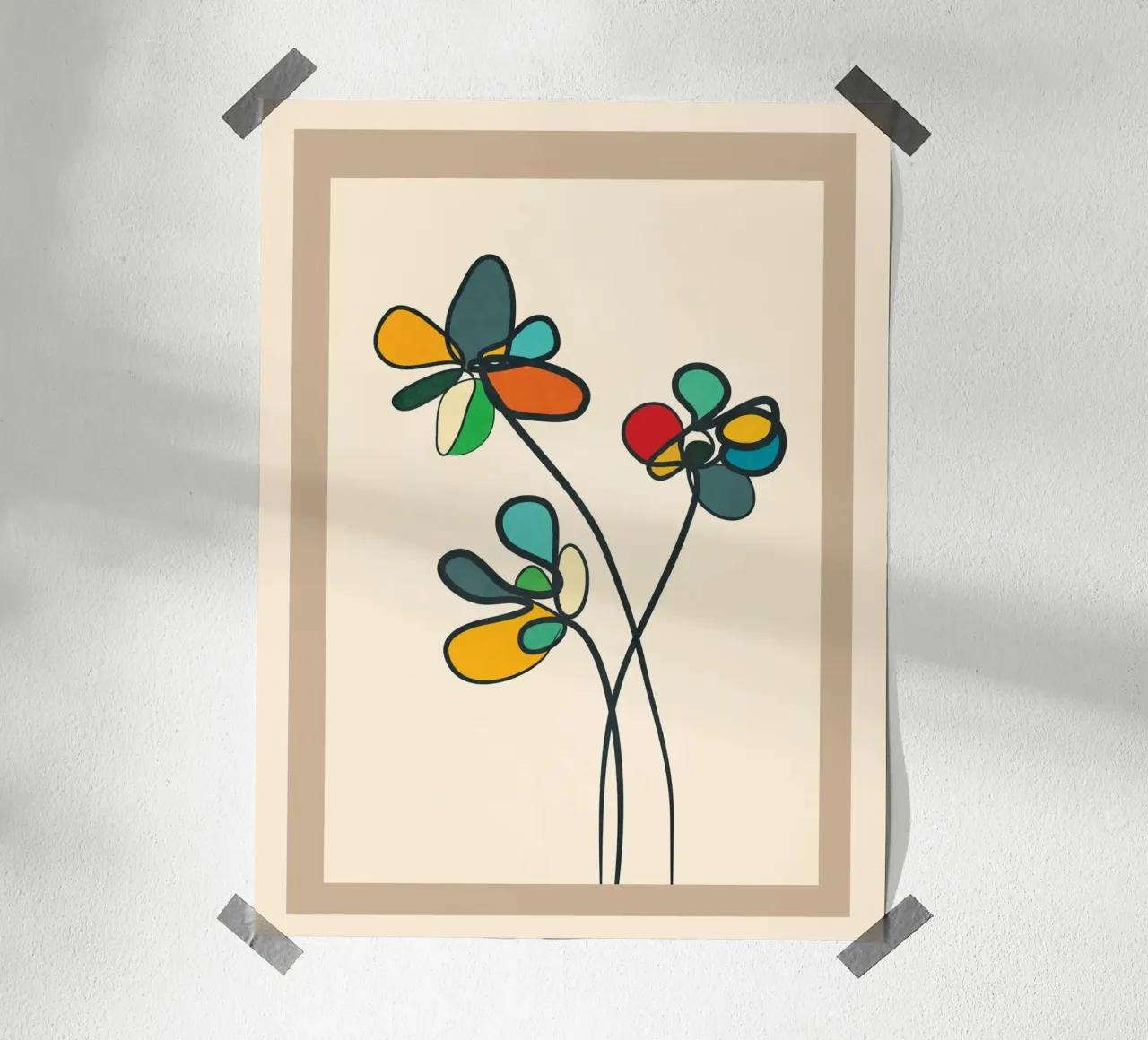 Line Little Wildflowers poster con telaio in legno da Flow Line