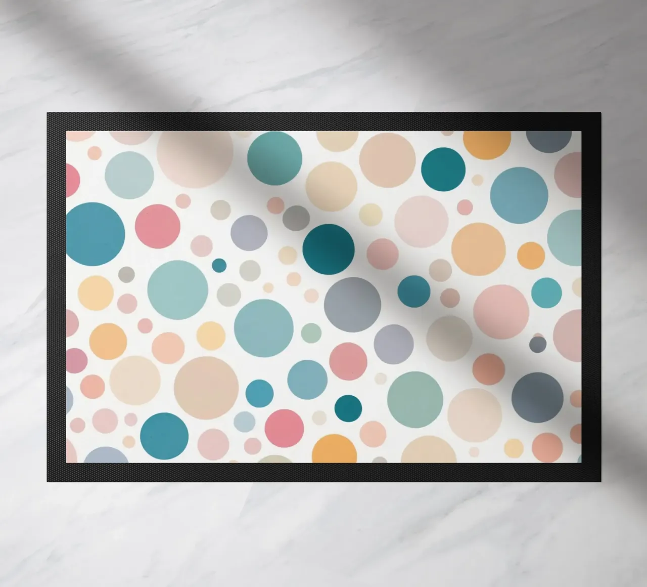 circles create a lively wallpaper design featuring soft tone doormat by DesignDoodle