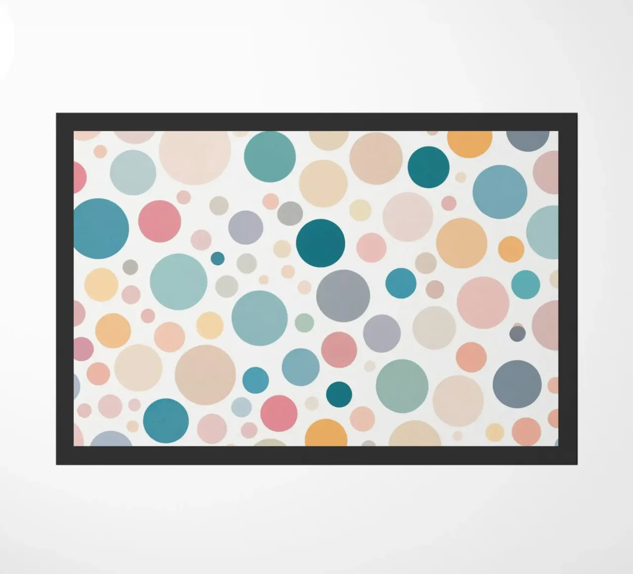 circles create a lively wallpaper design featuring soft tone doormat by DesignDoodle