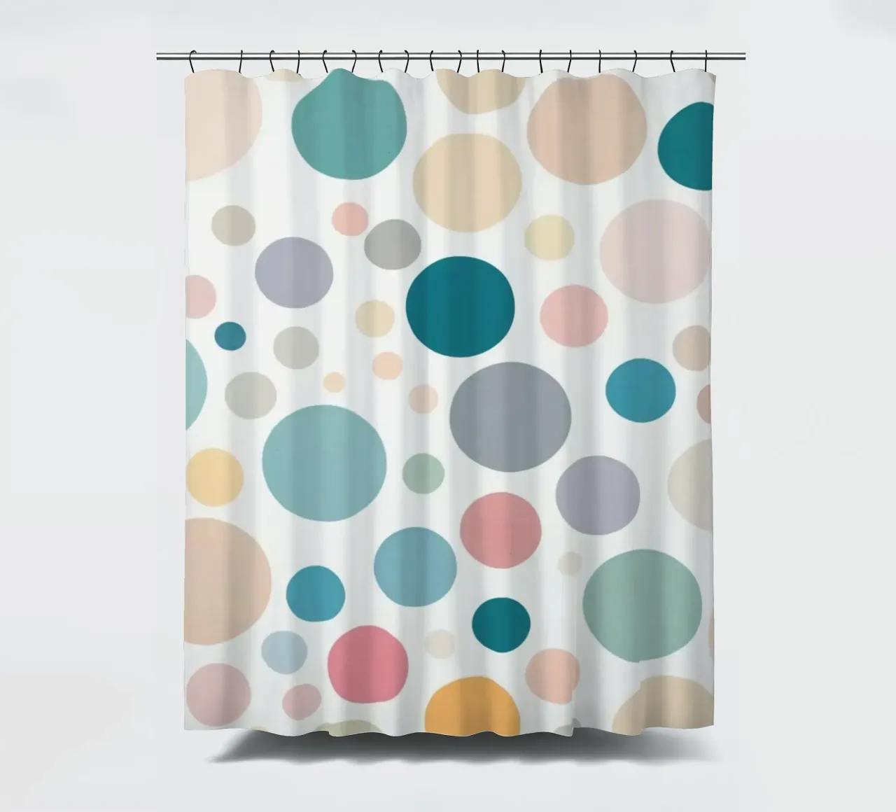 circles create a lively wallpaper design featuring soft tone shower curtain by DesignDoodle