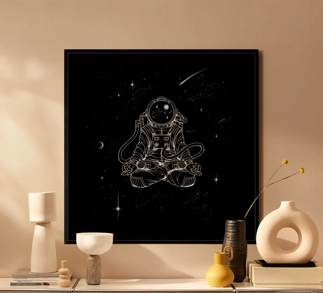 Zen Astronaut poster con telaio in legno da Tobe Fonseca