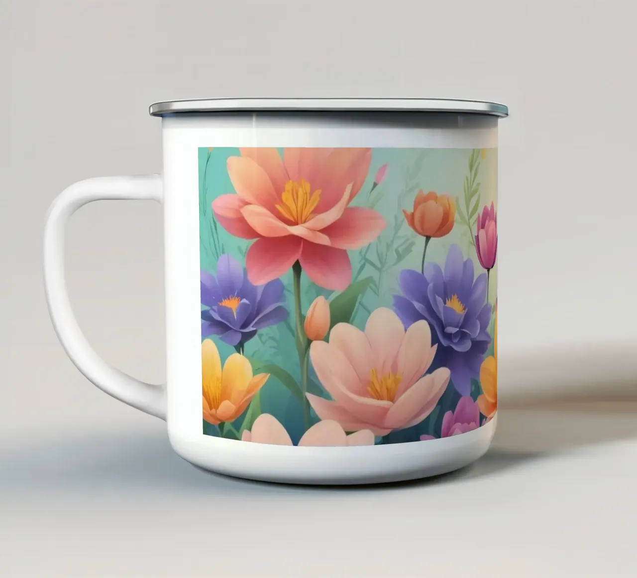 design floreale con una rilassante composizione di fiori tazza in smalto da DesignDoodle