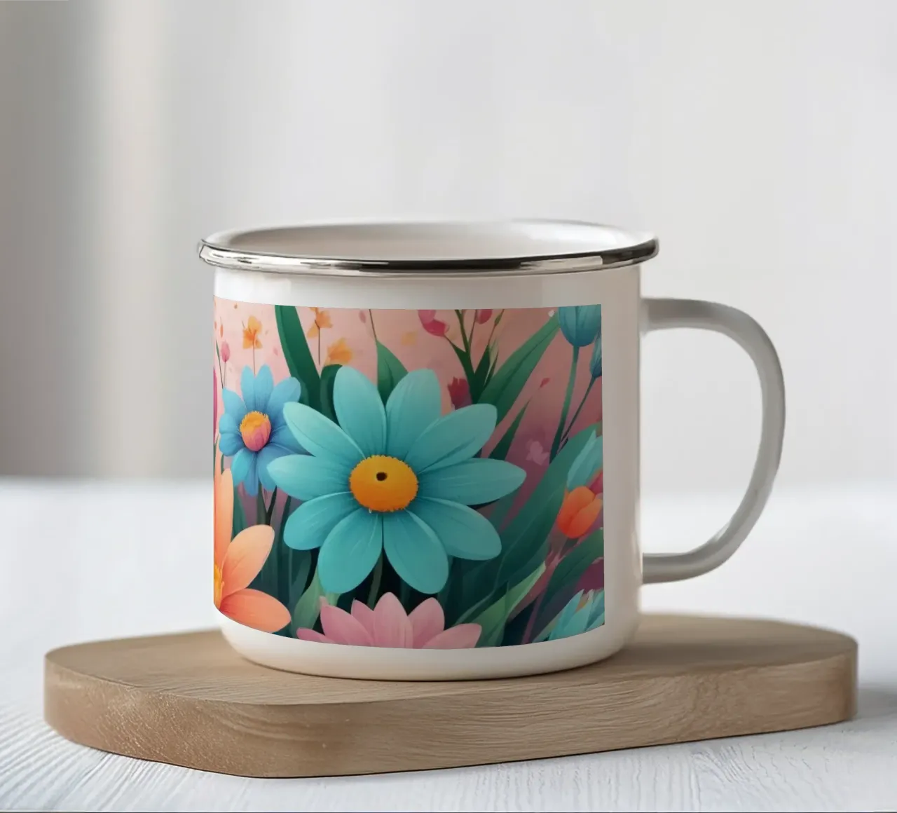Levendig bloemendesign creëert een prachtige bloemenachtergrond emaille mok van DesignDoodle