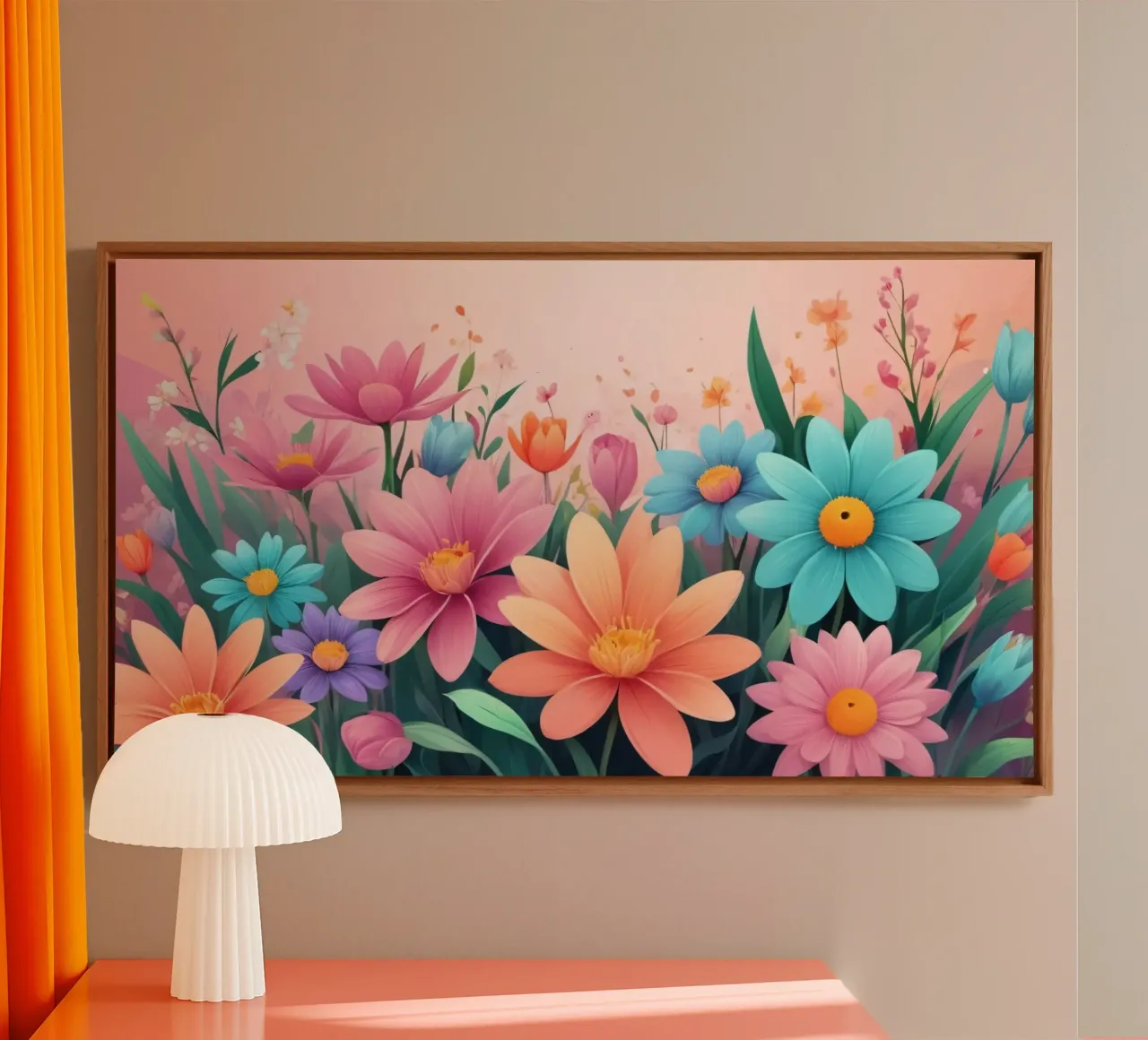 Lebendiges Blumendesign für einen atemberaubenden Blumenhintergrund Leinwand mit Schattenfugenrahmen von DesignDoodle