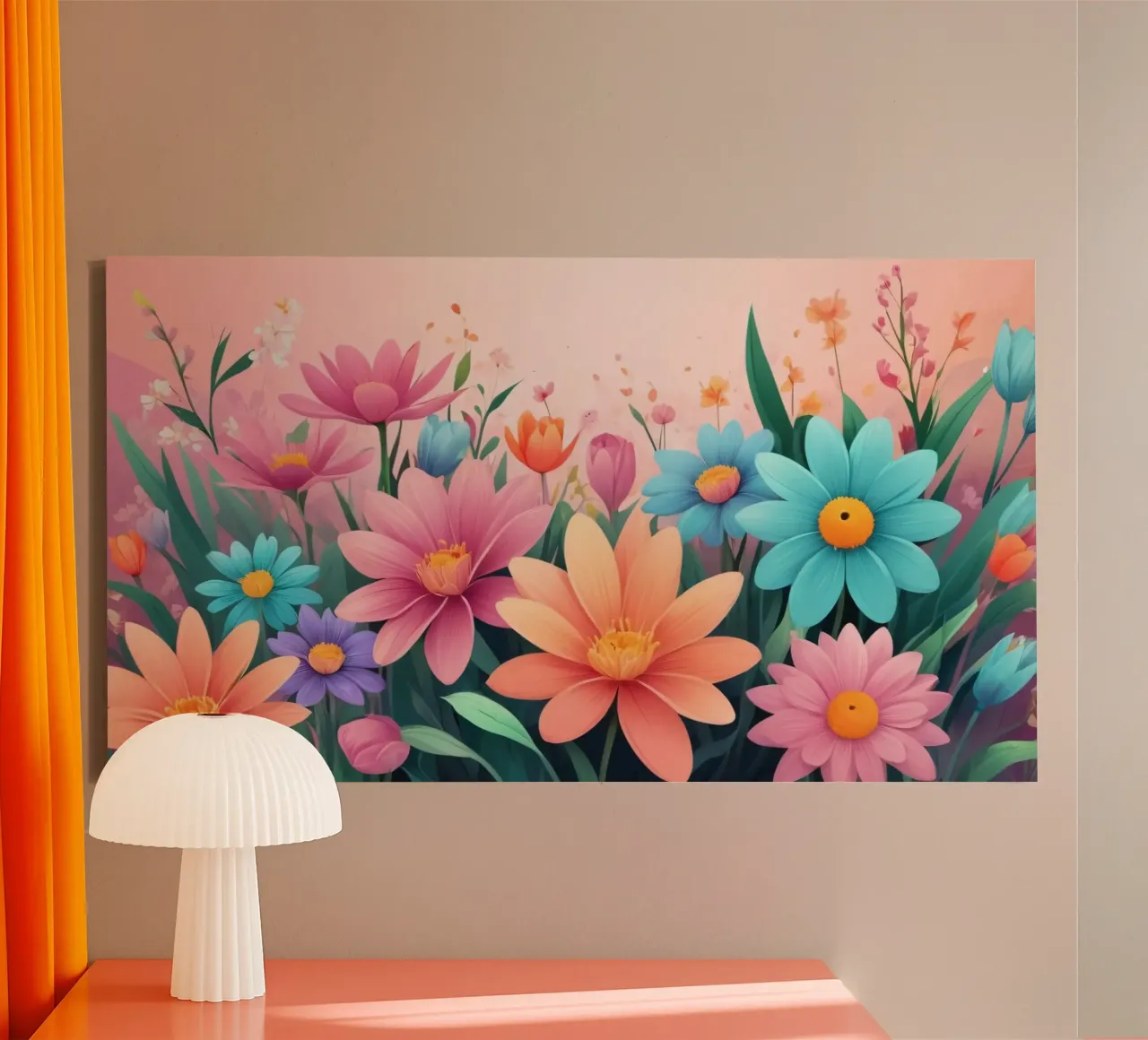 Lebendiges Blumendesign für einen atemberaubenden Blumenhintergrund Leinwand mit Schattenfugenrahmen von DesignDoodle