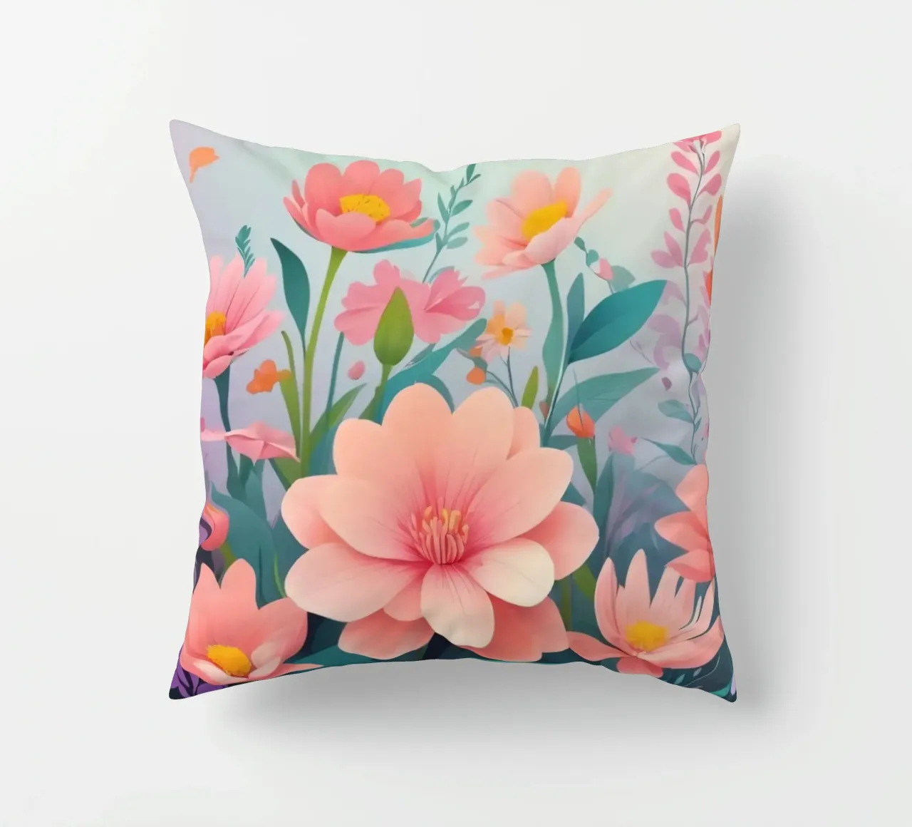 Composizione floreale colorata con tenui tonalità pastello cuscino da DesignDoodle
