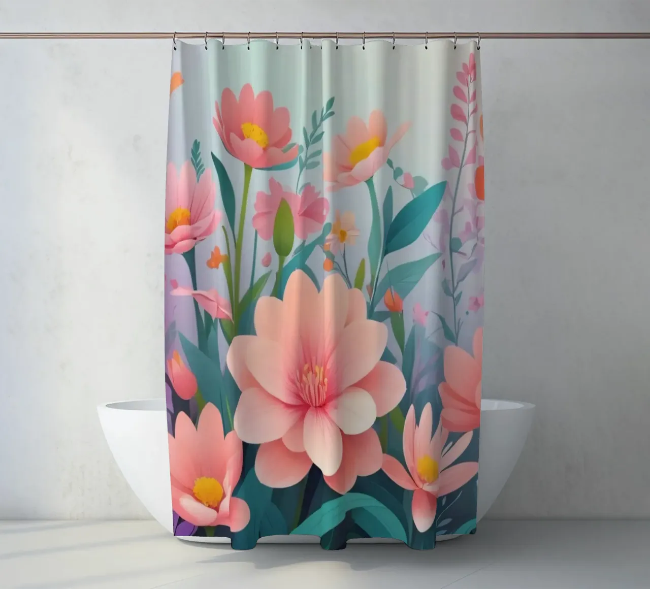 Composizione floreale colorata con tenui tonalità pastello tenda da doccia da DesignDoodle