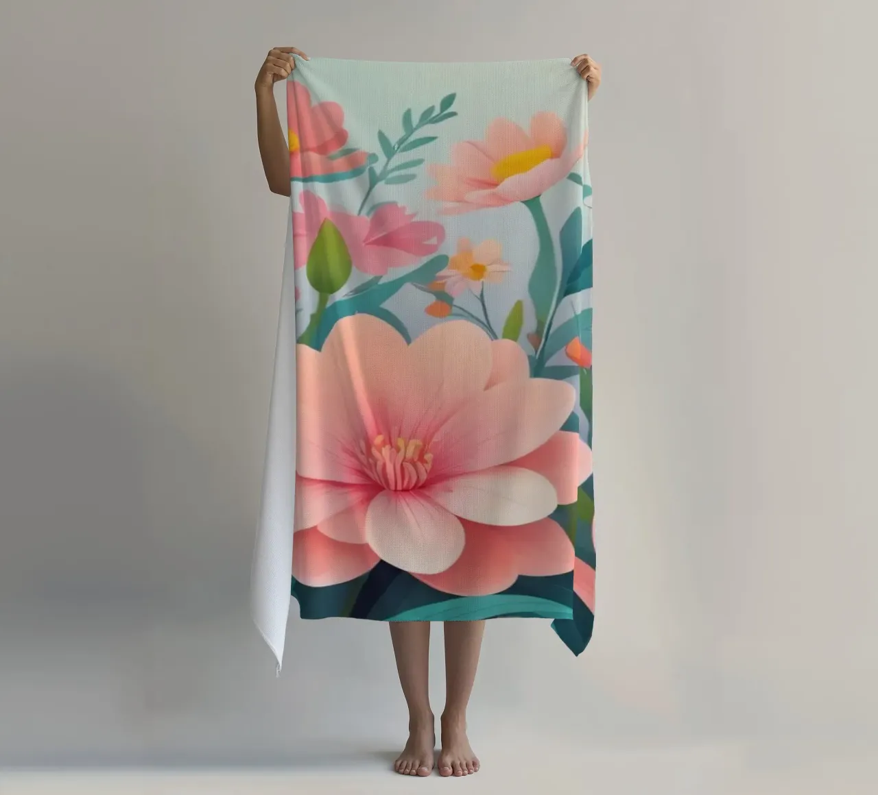 Composizione floreale colorata con tenui tonalità pastello telo mare da DesignDoodle