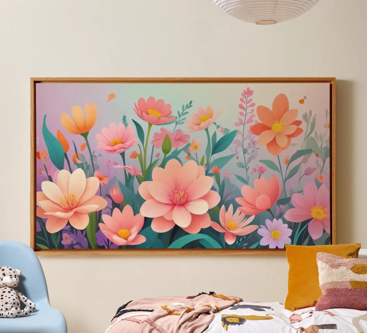 Kleurrijk bloemstuk met zachte pasteltinten canvas met Baklijst van DesignDoodle
