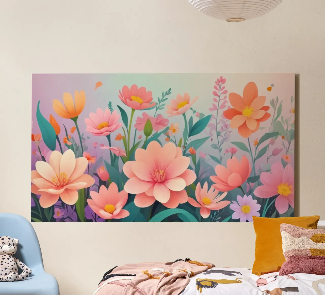 Kleurrijk bloemstuk met zachte pasteltinten canvas met Baklijst van DesignDoodle