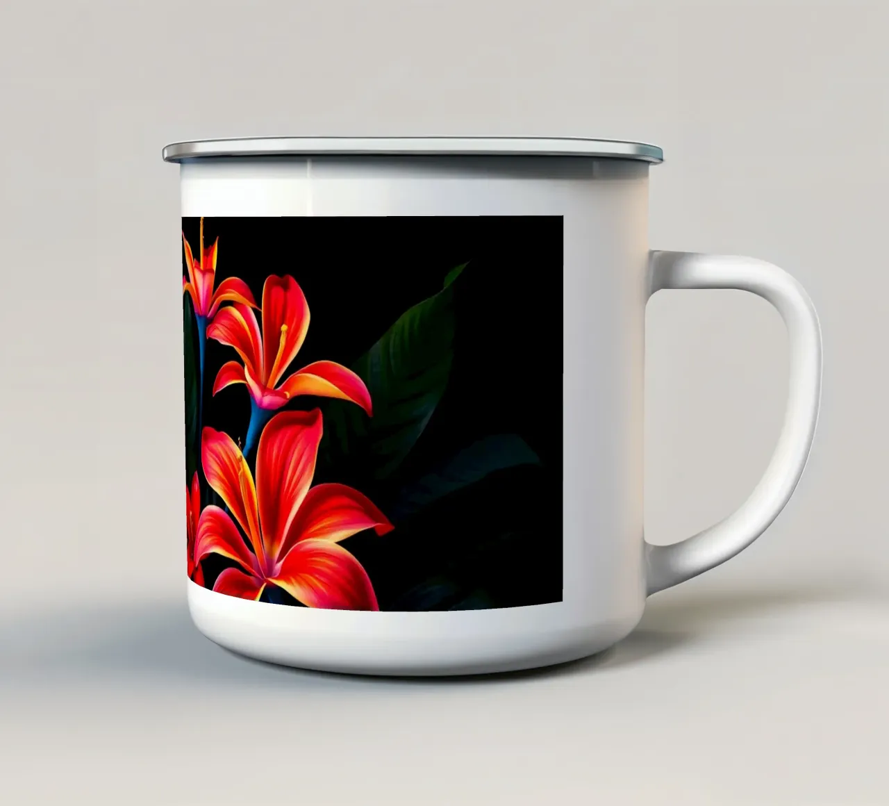 composizione floreale rossa e arancione tazza in smalto da DesignDoodle