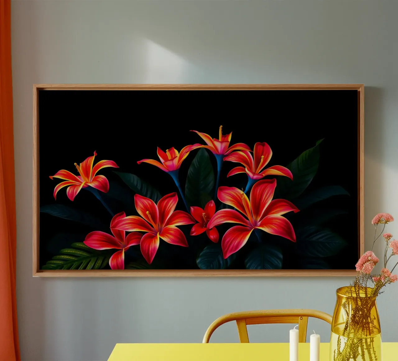 rood en oranje bloemstuk ontwerp canvas met Baklijst van DesignDoodle