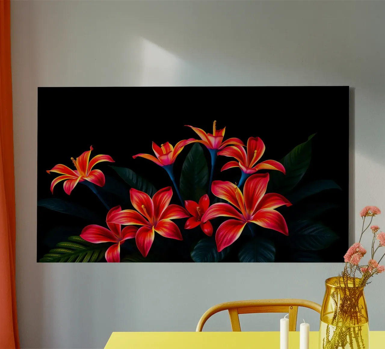 rood en oranje bloemstuk ontwerp canvas met Baklijst van DesignDoodle