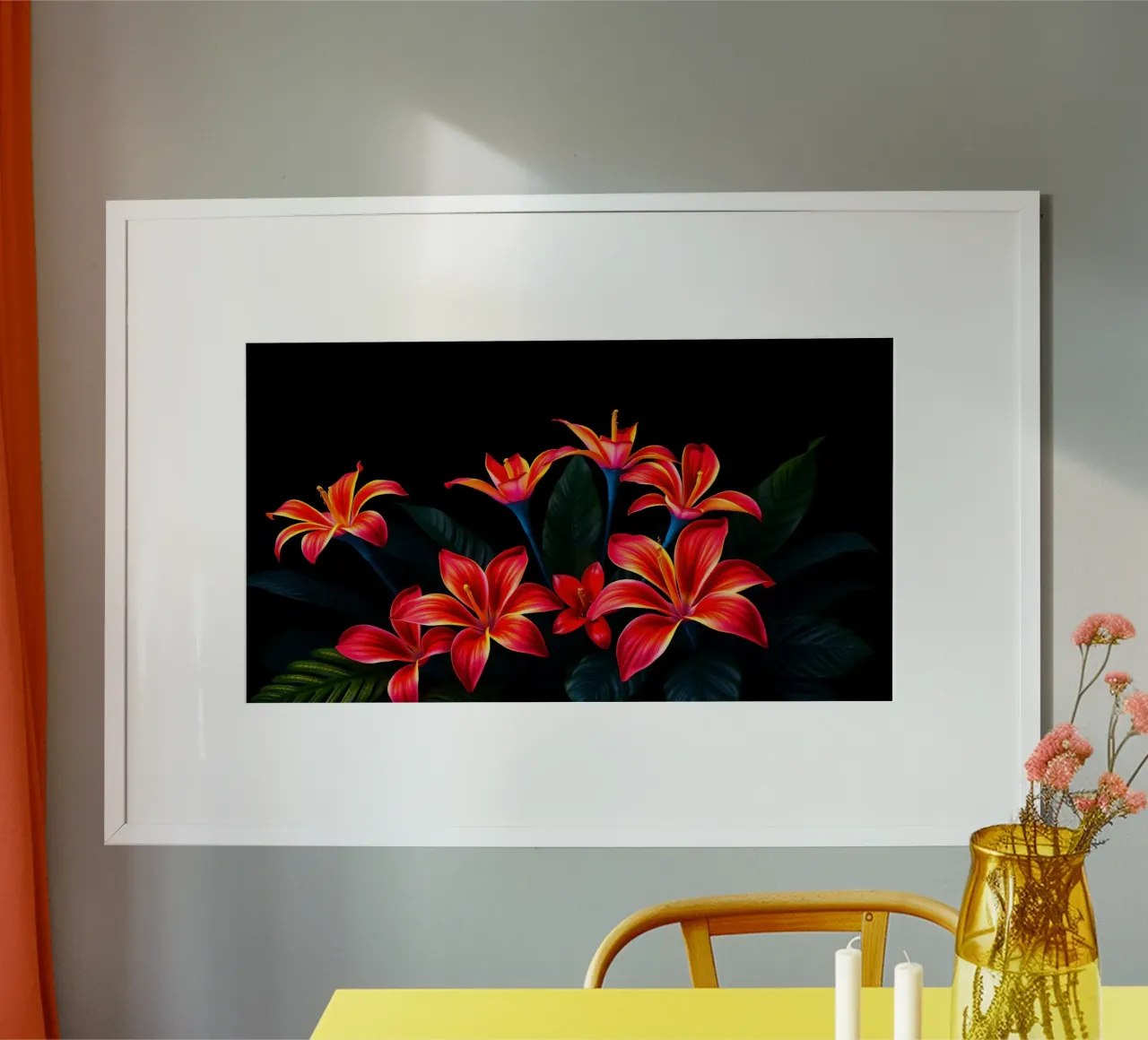 composizione floreale rossa e arancione poster con telaio in plastica da DesignDoodle