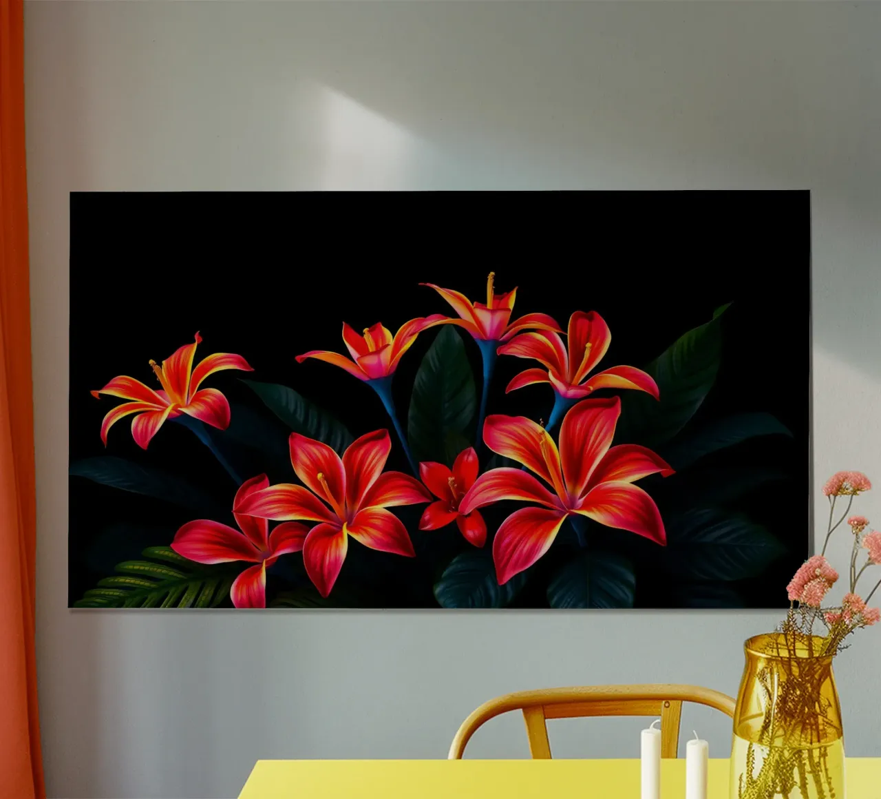 composizione floreale rossa e arancione poster con telaio in plastica da DesignDoodle