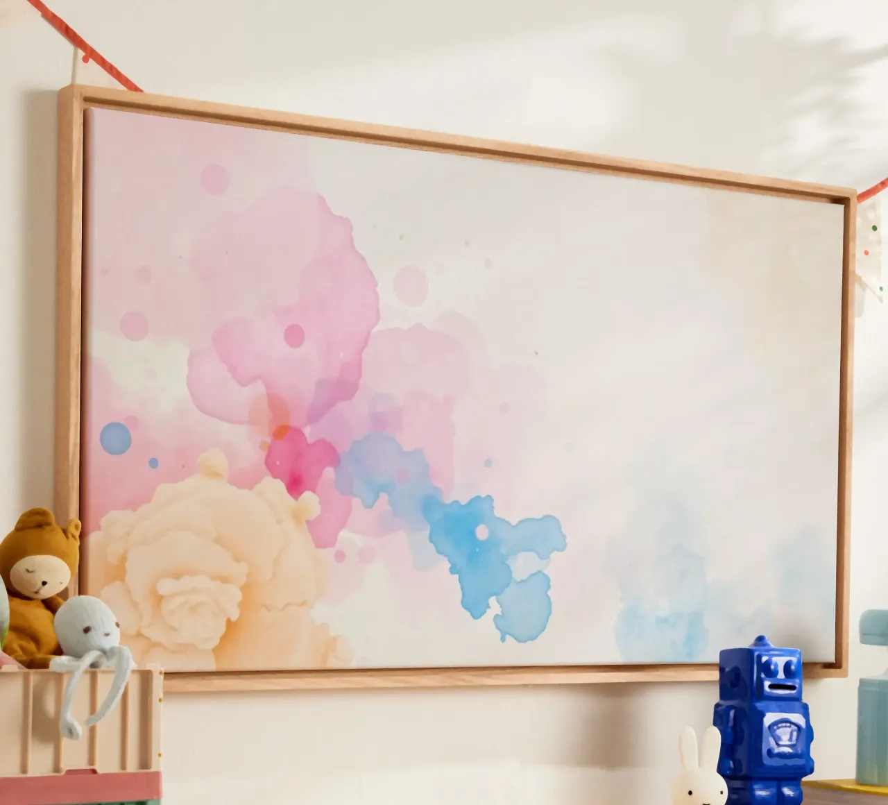 Soft pastel watercolor abstract design with floral elements canvas by DesignDoodle