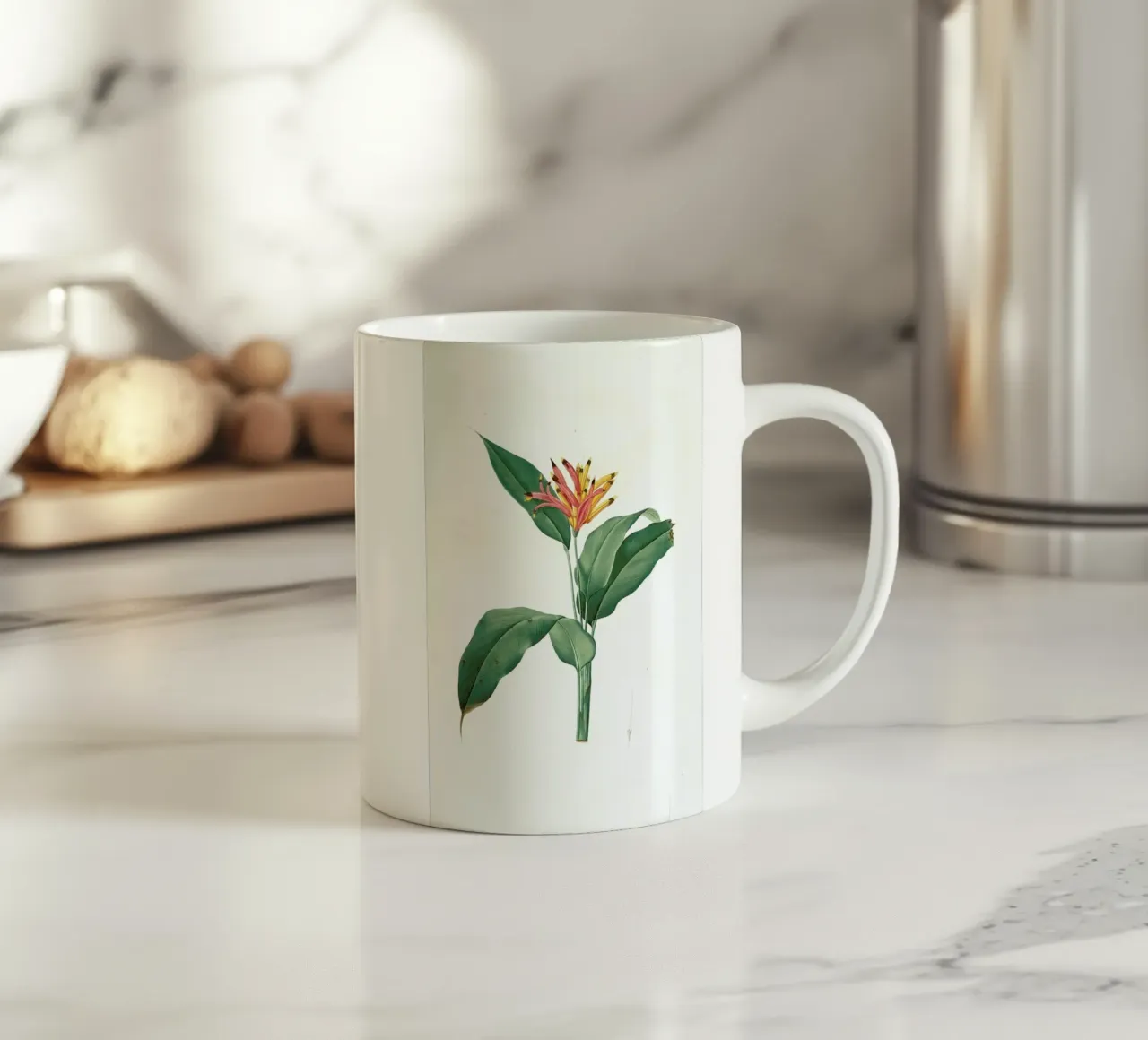 Heliconia psittacorum, Parrot Flower -Pierre Joseph tazza in ceramica da Artokoloro Quint Lox Ltd